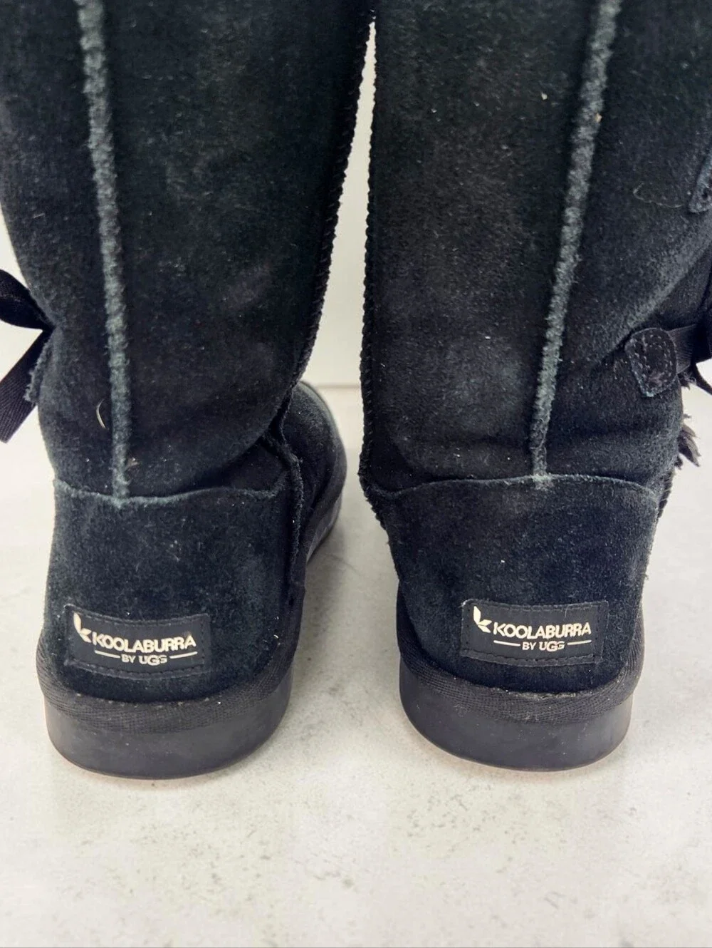 Koolaburra By UGG Victoria Tall Boot Womens 5 Black Suede Sherpa Bows Pull On